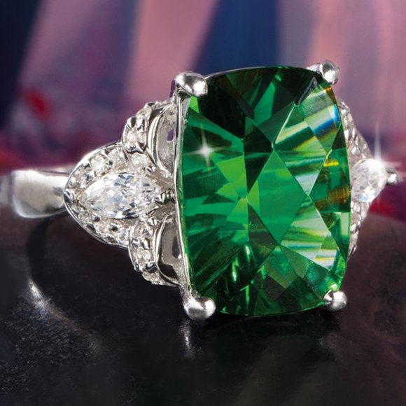 💥 Dainty Large Square Cut Green Zircon Emerald Rings for Women, PD502 - Picture 2 of 5